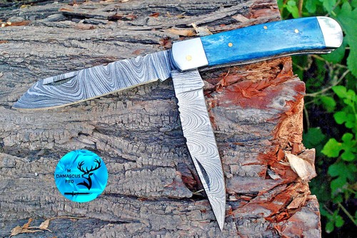 HANDMADE FORGED DAMASCUS STEEL TRAPPER FOLDING POCKET KNIFE SURVIVAL EDC 692 - Picture 3 of 6