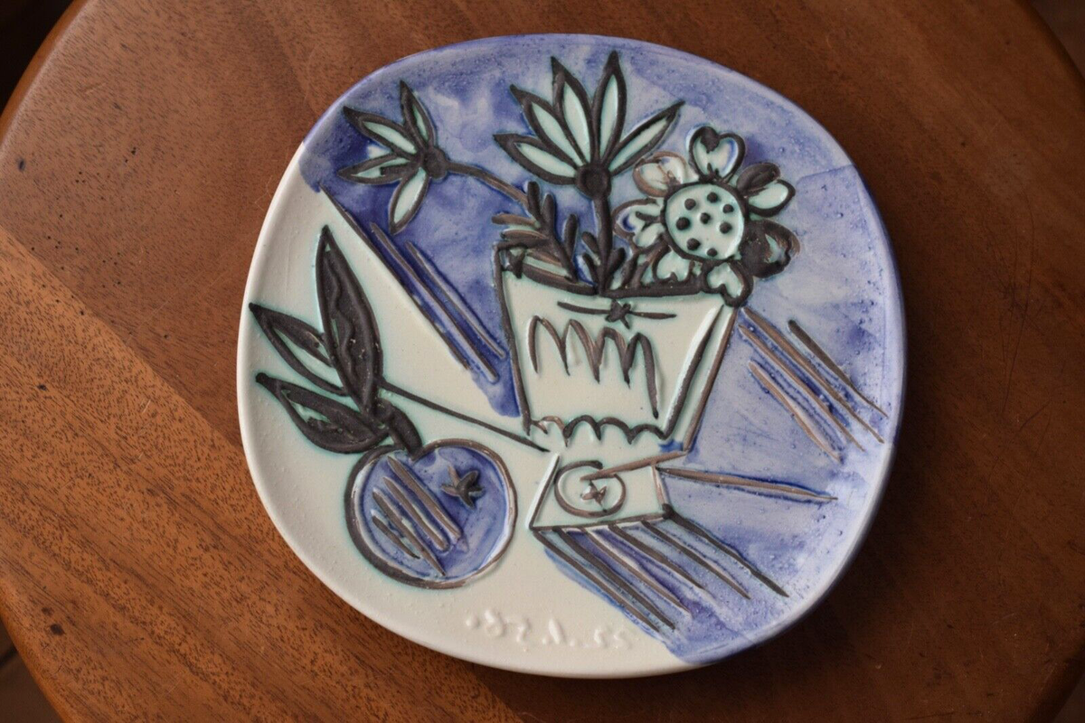◆324◆希少！フランス ピカソ窯 MADOURA PLAINFEU 皿 Lovely! Pablo Picasso Madoura Ceramic plate 'Bouquet à la Pomme