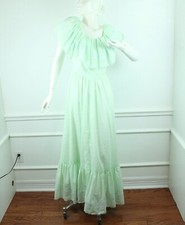 Vintage XS Pastel Mint Green Dress Ruffle Cottagecore Romantic Eyelet Feminine