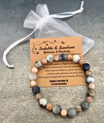 SODALITH & SONNENSTEIN Armband dehnbar Handarbeit Kristall Edelstein für Positivität