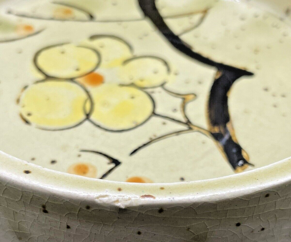 Vintage Mid-Century Modern Ceramic Japan Pottery Ashtray Speckled Glaze Flowers
