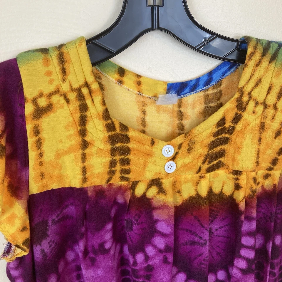 Vestido midi tie dye azul púrpura naranja rayón talla 10 para niñas  Foto 4 de 4