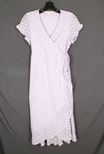 MIAMI Lavender RAISSA EYELET Floral LACE Ruffle Trim TIE FAUX WRAP DRESS Sz XS