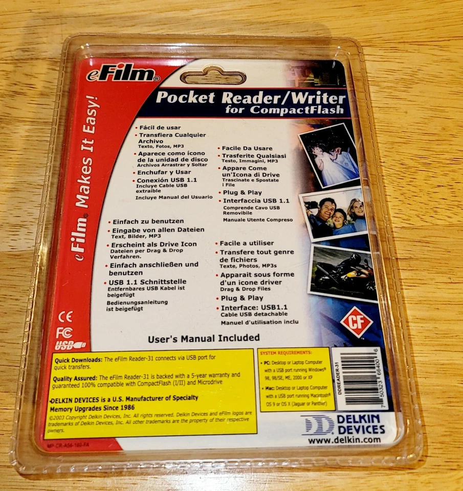 NEW Delkin Devices eFlim Pocket Reader/Writer Compact Flash Reader USB 1GB  - Image 2 of 2
