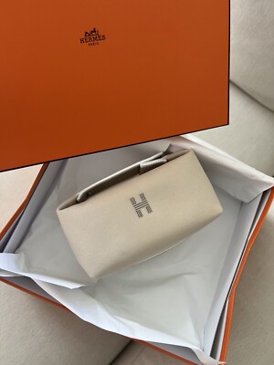 100% Authentic NIB Hermes Bride-a-Brac Neutral Beige Beach Pouch Bag PM