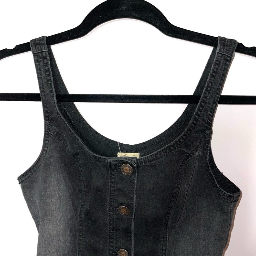 Hollister Washed Black Button Front Denim Mini Dress Xsmall