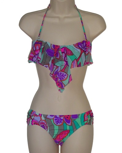 Raisins floral flounce bandeau bikini size M swimsuit 2 piece set new - Picture 3 of 4