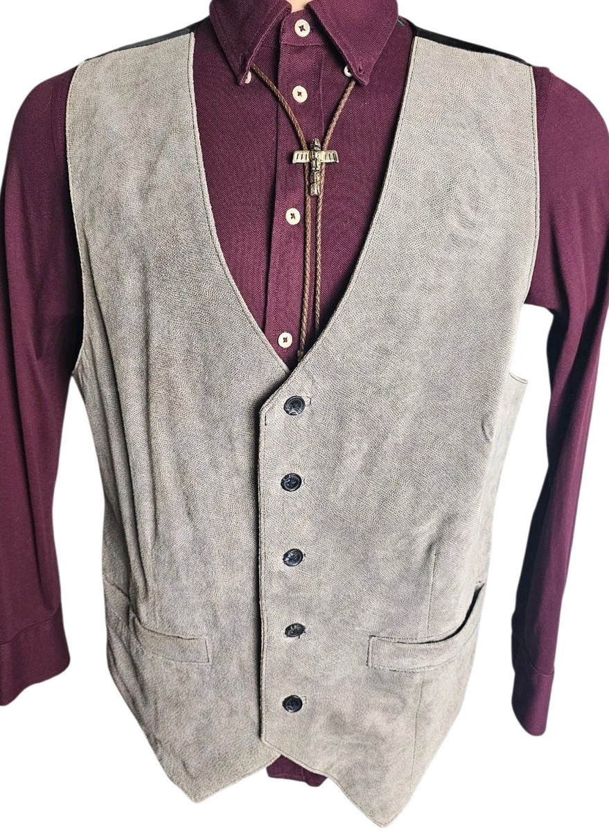 Vtg Western Suede Vest Waistcoat Plateau Men M Landman Cowboy Rockabilly View 2