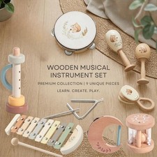 Wooden Kids Musical Instruments Set Drum Xylophone Montessori Toy 3 Years  Up