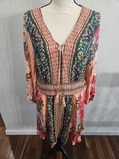 Farm Rio For Anthropologie Mini Dress 3/4 Sleeves  Pockets Size L 