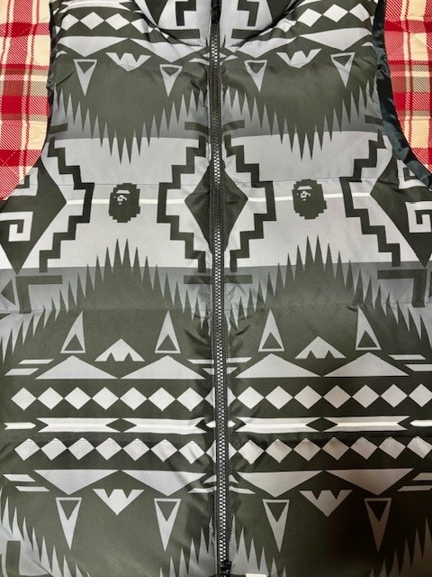 Rare A Bathing Ape Native Pattern Down Feather Ve… - image 2