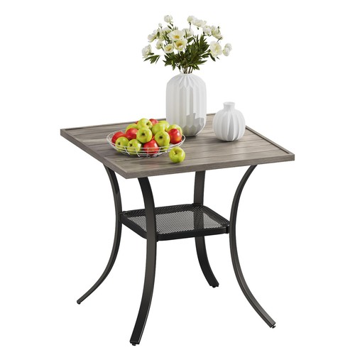 Small Patio Dining Table, 28"x 28" Metal Slatted Tabletop with Storage Shelf ...