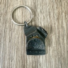Iron Pewter Metal Handmade Bulldog DOG HEAD KEYCHAIN Key Ring SILVER 1.5