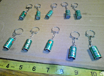 10 Keychains 7 up SODA Key Mini Pop Can Shaped Made in Hong Kong 