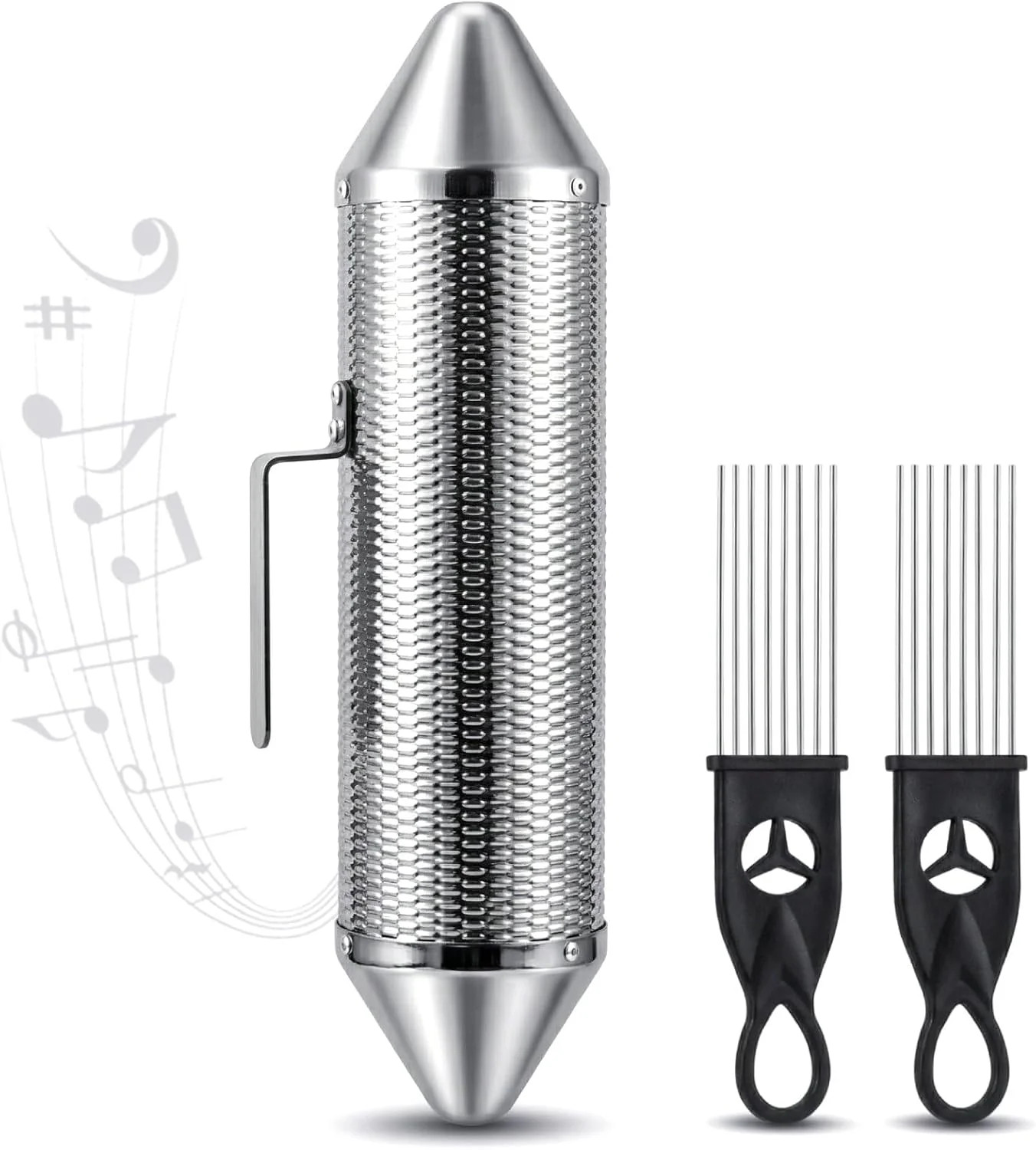 15'' x 3'' Guiro Instrument, Stainless Steel Guiro Shaker with 2 Scrapers, Latin