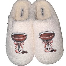 Moon Cake White Plush Espresso Martini Slippers XL 11/12 Cozy Lounge NWT