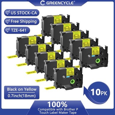 10PK TZe-641 TZ-641 Label Tape Compatible Brother PT-2730 1960 Black/Yellow 18mm