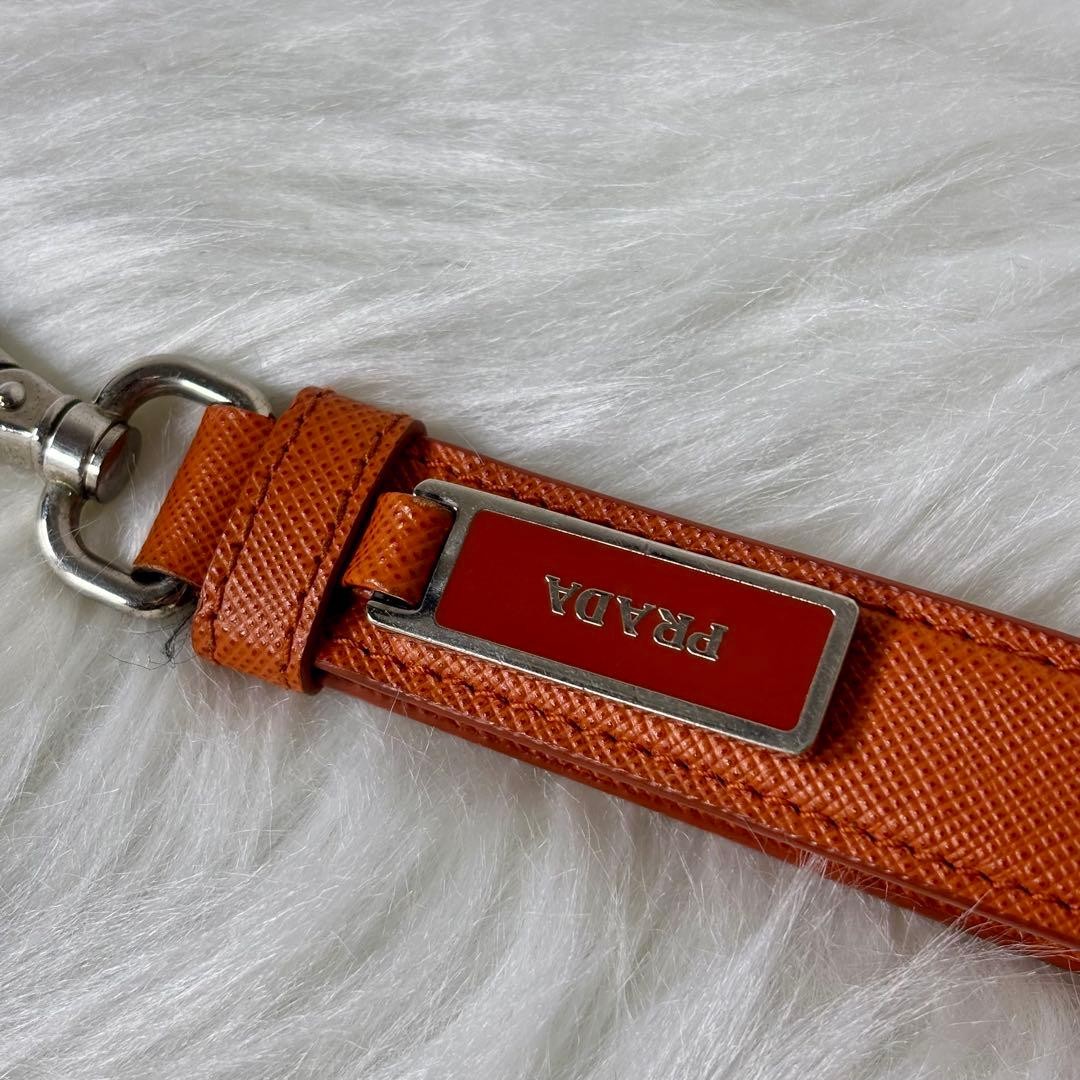 Prada Saffiano Leather Orange Charm Keychain AB Used thumbnail 3