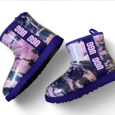 UGG CLASSIC CLEAR TIE DYE VIOLET NIGHT WATERPROOF FUR BOOT SIZE 7 WOMEN.