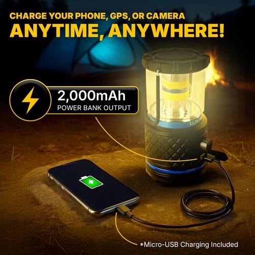 LUXPRO LP1512 Black Dual-Power 1100 Lumen IPX4 Camping Lantern - Picture 6 of 30