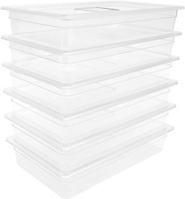 6 Pack Food Pans with Lids,Full Size 4in Deep Commercial Clear Square Freezer Fo