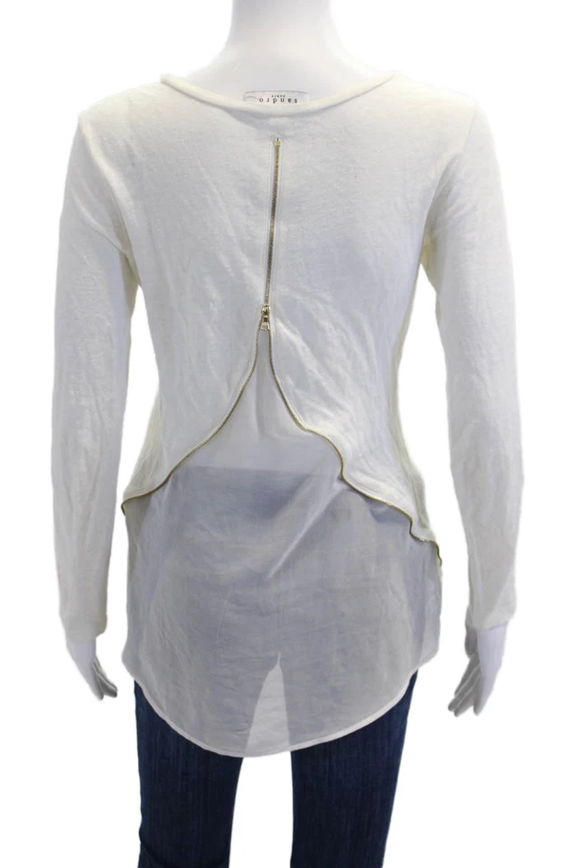 Sandro Paris Womens Linen Long Sleeve Zipped Top White Size 1 - Image 4 of 4