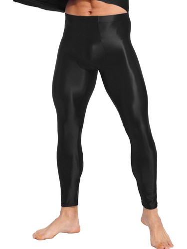AU Men's Oil Glossy Compression Pants Solid Color Yoga Workout Tights Trousers - Picture 12 of 93
