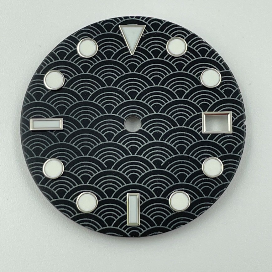Fish Scale Dial Blue Black Green Luminous Dial Fits NH35