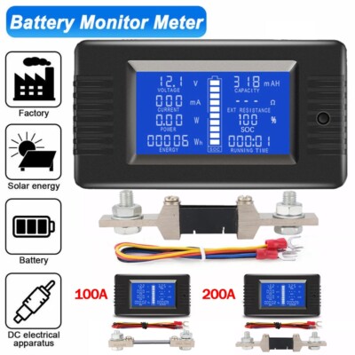 DC Digital Monitor LCD Volt Amp Watt Meter RC Batterie Power Analyser 100A/200A