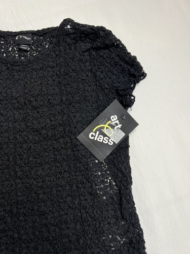 2X Art Class Girls Black Flower Sheer Stretch Top with Under Tank Size S 6/7 - Picture 4 of 7