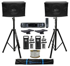 Pair Rockville KPS10 1200w Karaoke Speakers Bluetooth Amp Tripod Stands 2 Mics