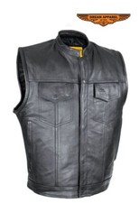 Cowhide Leather Motorcycle Club Vest Defender Vest Conceal Gun Pockets Biker New