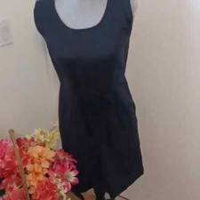 Ann Taylor Loft Petite Black Dress Sleeveless Round Neck Linen Cotton Blend GUC