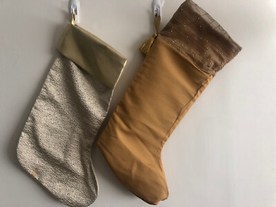 Two Gold Christmas Stockings 18'' & 20''