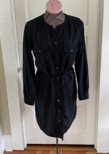 Banana Republic Womens Long Sleeve Button Down Black Lyocell Dress 8
