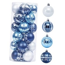 2.36"/60mm Hand-Printed Christmas Ball Ornaments Set  24PCS Bule/White
