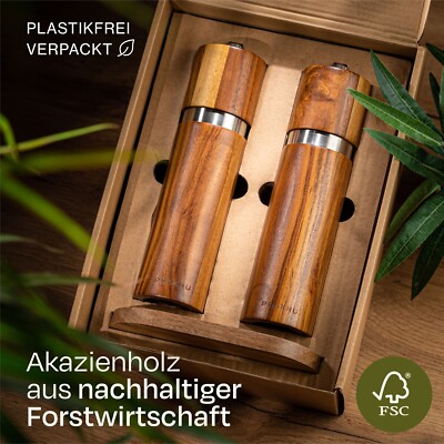 Salz- Und Pfeffermühlen Aus Akazienholz – Verstellbarer Keramik-Mahlwerk, 20,3 Cm