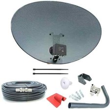 80cm Zone 2 Satellite Dish & Quad LNB + 5m RG6 Black Kit For Freesat / Sky + HD
