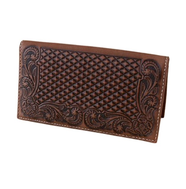 Ariat Men's Rodeo Wallet – Basket Weave & Floral Embossed Leather | Multiple Card Slots, ID Window & Cash Compartment