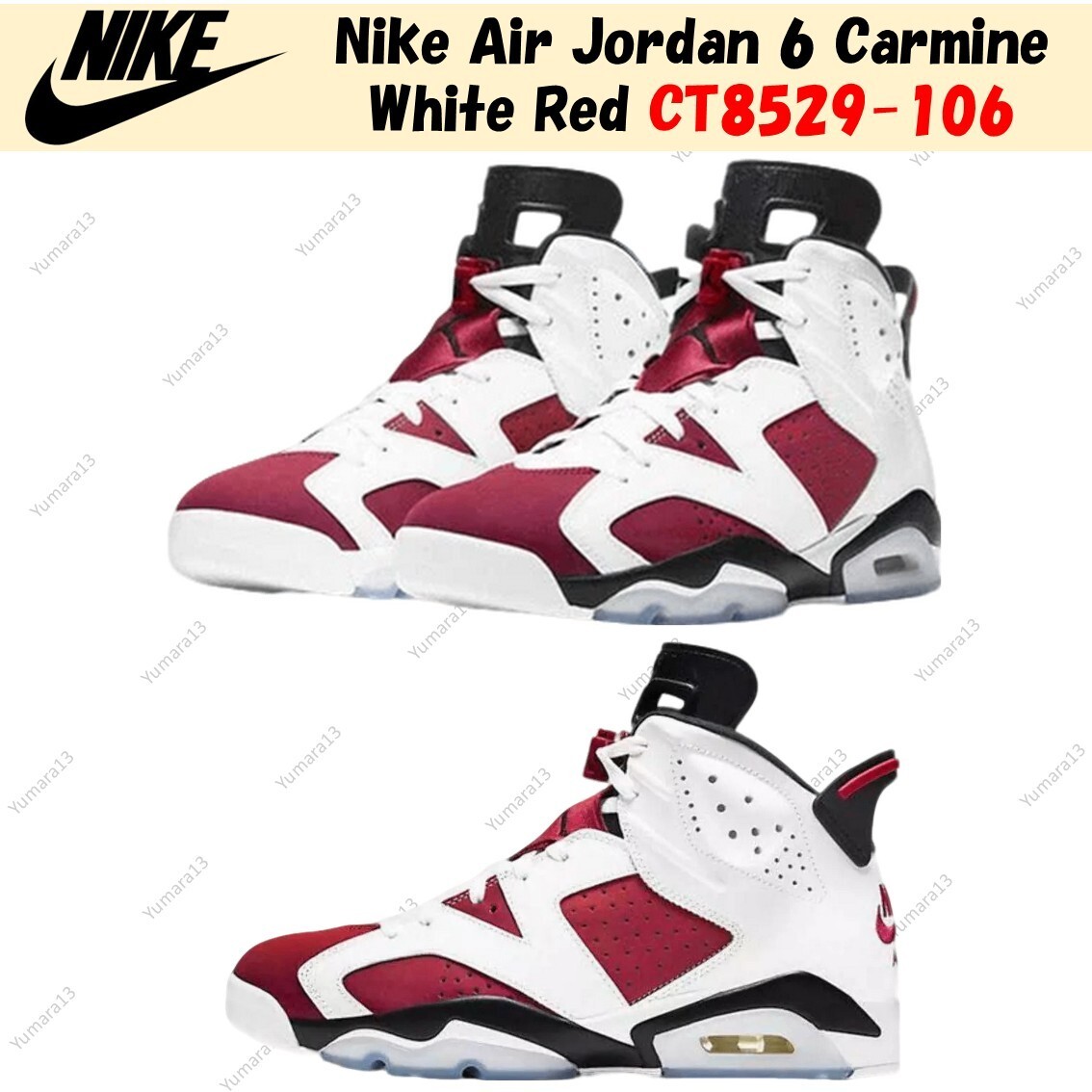 Nike Air Jordan 6 Carmine White Red CT8529-106 Men's Size | eBay
