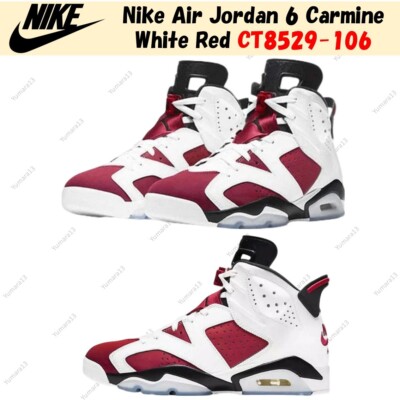 Nike Air Jordan 6 Carmine White Red CT8529-106 Men's Size | eBay