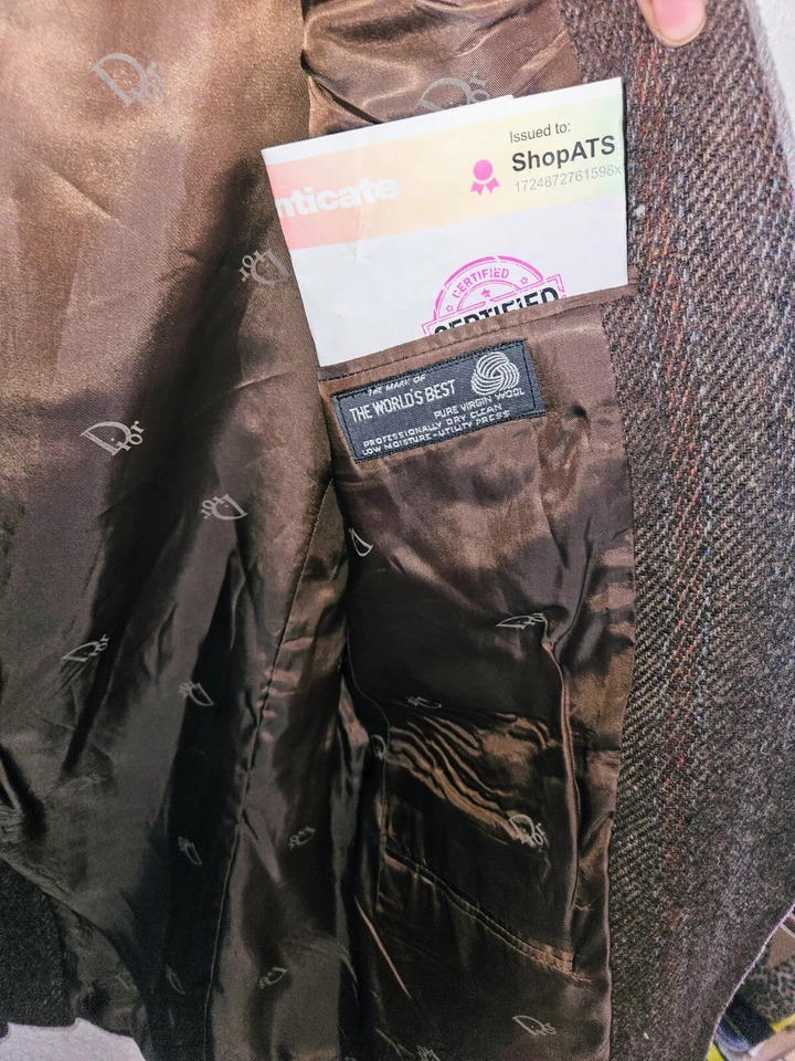 CHRISTIAN DIOR Vtg Tweed Sport Coat Jacket Wool Brown C.O.A Included - Image 3 of 4