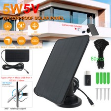 5W 5V Solar Panel Charger with Micro USB,USB-C Port for Outdoor Security Camera