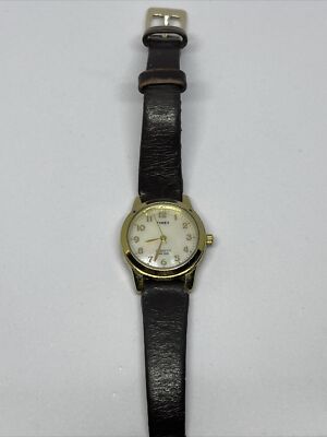 Timex T21693, Women's Brown Leather Strap Watch, Indiglo, Mother of Pearl Dial
