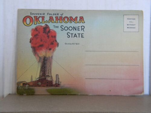 SOUVENIR FOLDER OF OKLAHOMA - THE SOONER STATE - 18 VIEWS 1940'S LINEN POST CARD - Picture 1 of 8