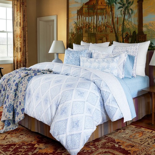 $224 John Robshaw Eniya Azure Organic Cotton KING Pillowshams Blue NWT - Picture 4 of 4