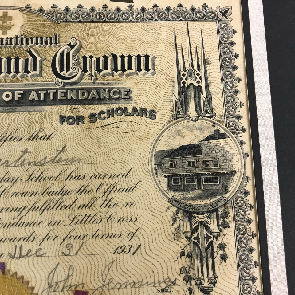 New Baden, IL Cross and Crown Church Sunday School Certificate John Jennings 30s - Image 4 of 4