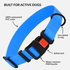 Waterproof Dog Collar - Silicone, Plastic Collar, Odor-Resistant 12"-16", Blue
