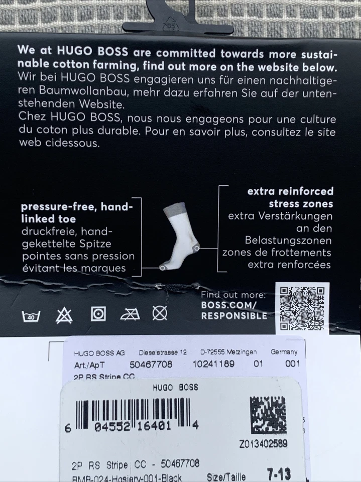 New with Tags Authentic Hugo Boss Logo Dress Socks Black 2 pairs Large - Image 4 of 4