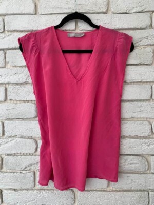 HALLHUBER WOMEN'S TOP BLOUSE SLEEVELESS FUCHSIA SILK SIZE S